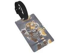 Tiger Head with Raised Paws Luggage Tags for Suitcases, PVC Suitcase Tag with Secure Strap Suitcase Identifier with Privacy Name Card for Travel Bag Tags Personalized Baggage Tag for Women Men