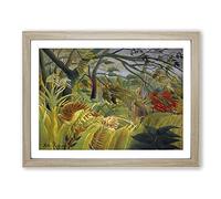 Tiger In A Tropical Storm By Henri Rousseau Classic Painting Framed Wall Art Print, Ready to Hang Picture for Living Room Bedroom Home Office Décor, Oak A4 (34 x 25 cm)