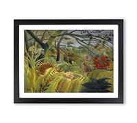 Tiger In A Tropical Storm By Henri Rousseau Classic Painting Framed Wall Art Print, Ready to Hang Picture for Living Room Bedroom Home Office Décor, Black A4 (34 x 25 cm)