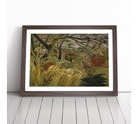 Tiger In A Tropical Storm By Henri Rousseau Framed Wall Art Print A2 Walnut