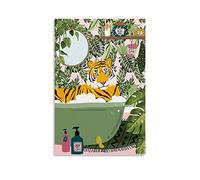 Tiger In Bathtub Print Poster Tropical Rainforest Botanical Animals Wall Art Canvas Print Maximist Bath Safari Decor Picture Poster Decorative Painting Canvas Wall Posters And Art Picture Print Modern
