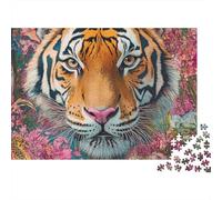Tiger in Blooms 1,000 Pieces Cardboard Tiger Puzzles for Teens Easy to Grip Stress Reliever Birthday Present Premium Finish Eco-friendly 70x50cm/1000pcs