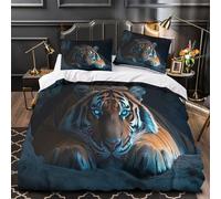 Tiger in Cave Comforter Cover 3D Design Printed Luxury 3PCs Bedding Set Zipper wild Animal Photography Duvet Cover Extra Soft Easy Care for Teens Youth Teenagers Adults Women Kids Double（200x200cm）