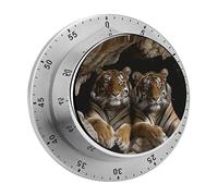 Tiger in Cave Kitchen Timer 60 Minute Visual Wind Up Timers Indoor Mechanical Timers with Magnetic Base Stainless Steel Timer for Home Cooking Time Management Tool