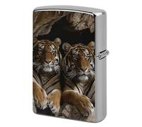 Tiger in Cave Lighter Case Metal Double-Sided Lighter Cover Pocket Lighters Sleeve Windproof Lighters Accessories for Men Women