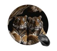 Tiger in Cave Mouse Pad Round Laptop Mouse Mat Cute Computer Mousepad Keyboard Pad Non-Slip Desk Pads for Gaming Office Work Home