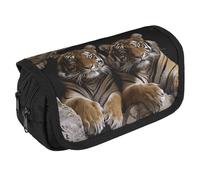 Tiger in Cave Pencil Case Organizer - Large Capacity 3 Compartment Pencil Pouch for Adults, Portable Makeup Bag & Aesthetic Stationery Bag with Zipper (8.7x4.3") Unisex Gift