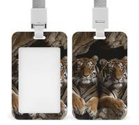 Tiger in Cave Retractable ID Badge Holder with Lanyard - Vertical Badge Reel,Keychain Clip,Name Tag Id Card Holder Protector for Nurse Officer Teacher Security Staff Women Men