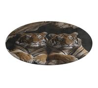 Tiger in Cave Round Area Rug Non Slip Backing Doormat Water Absorbent Plush Throw Low-Pile Non-Slip Floor Mat Carpet for Living Room Bedroom Entryway Nursery Room 80 * 80cm