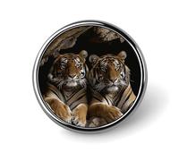 Tiger in Cave Round Badge Cute Brooch Hats Jackets Decor Personalized Lapel Pin Clothing Jewelry Accessories for Wedding Party Gift