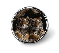 Tiger in Cave Round Badge for Men Women, Durable & Stylish Lapel Pins, Lightweight Metal Badges for Shirts, Jackets, Hats