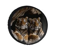 Tiger in Cave Spare Tire Cover PVC Leather Spare Wheel Cover Dustproof Waterproof Jeep Tire Cover for 34inch Camper, RV Trailer, Truck, SUV Fit Diameter 28-34 Inch