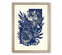 Tiger in Foliage Art Deco Framed Wall Art Print A1 (84.1×59.4cm) Oak, Wall Decor for Living Room, Bedroom, Office & Home, Ready to Hang, Art Gift