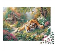 Tiger in Garden 1000 Piece Jigsaw Puzzle Set for Puzzle Hobbyists Thick Paper Tiger Enchanted Forest Art Home Decor Wall Art New Year Gift At-home Relaxation Jigsaw Brain Game 52x38cm/1000pcs