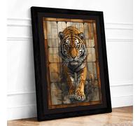 Tiger in Geometry Framed Wall Art Print A4 Black