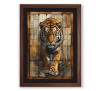 Tiger in Geometry Modern Framed Wall Art Print A1 (84.1×59.4cm) Walnut, Wall Decor for Living Room, Bedroom, Office & Home, Ready to Hang, Art Gift