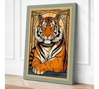 Tiger in Gold Frame Art Deco Canvas Wall Art Print 24x16 Inch | Sage