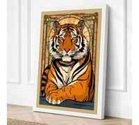 Tiger in Gold Frame Art Deco Canvas Wall Art Print 24x16 Inch | White