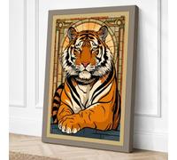 Tiger in Gold Frame Art Deco Canvas Wall Art Print 30x20 Inch