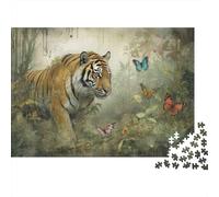 Tiger in Jungle Colourful Tiger Walking with Butterflies 1000 Pcs Jigsaw for Adults & Kids Unique Challenging Fun Activity 38x26cm/1000pcs