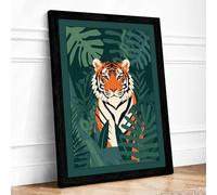 Tiger in Jungle Depths Tropical Framed Wall Art Print A3 Black