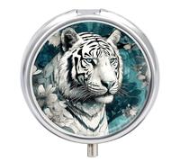 Tiger in Jungle Pill Box 3-Compartment Travel Pill Organizer Portable Round Medicine Case with Mirror Design for Vitamins, Jewelry & Essentials Durable Pocket Pillbox for Purse, Camping