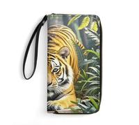 Tiger in Jungle PU Leather Wallet with Rope, Zip Multi-Layer Pocket Card Holder, Small Purse for Men And Women