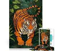 Tiger in Jungle Stained Glass Style Jigsaws 1000 Pieces for Adults Mind Exercise Toy Stress Relief Design Assembly Elegant Gift 38x26cm