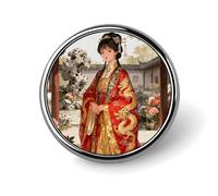 Tiger in Maple Yard Enamel Lapel Pins - Round Cute Badge Brooches, Unisex Metal Pin for Clothing, Hats, Bags & Backpacks, Ancient Costume, Circular