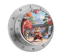 Tiger in Maple Yard Kitchen Timer Mechanical Cooking Timer Clock with Loud Alarm Magnetic Countdown Timers Stainless Steel Egg Timer for Kitchen, Work, Exercise Training, Outdoor Activities