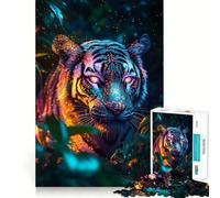 Tiger in Neon Jungle 1000 Pieces Jigsaw Puzzles for Adults Smart Game Stress Release Pattern Assembly Xmas Surprise 38x26cm