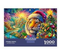 Tiger in Santa Hat at Christmas 1000-Piece Jigsaw Puzzle The Forest King Classic Educational Game for Family Puzzle Time 38x26cm/1000pcs