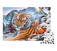 Tiger in Snow-Wildlife Art Style 1000 Piece Jigsaws with Precision Cut Personalised Jigsaws Sunlit Tigers As A Party Puzzle Game for Social Gatherings 38x26cm/1000pcs