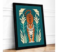 Tiger in Symmetry Art Deco Framed Wall Art Print A1 (84.1×59.4cm) Black, Wall Decor for Living Room, Bedroom, Office & Home, Ready to Hang, Art Gift