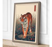 Tiger in Tall Grass Japandi Canvas Wall Art Print 36x24 Inch (91 x 61 cm)
