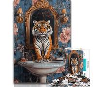 Tiger in The Bathroom 1000 Piece Jigsaw Puzzles,Challenging To Complete But Fun And Humorous Birthday Present,Gifts,Wall Art (38x26cm)