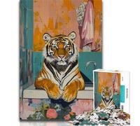 Tiger in The Bathroom 1000 Piece Jigsaw Puzzles for Teenagers,Educational Games Home Decoration Artists Collection,Fine Art (50x75cm)