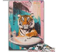 Tiger in The Bathroom 2000 Piece Jigsaw Puzzle for Adults And Teenagers, Staycation Kill Time Enhance Love between Couples (70x100cm)