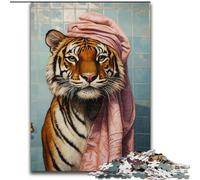 Tiger in The Bathroom Jigsaw Puzzles for Teenagers 1000 Piece Puzzle, Challenging Game Toys Every Piece Is Unique - Challenging Family Fun Game (26x38cm)