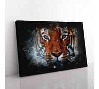 Tiger In The Blue Paint Splash Modern Art Canvas Wall Art Print Ready to Hang, Framed Picture for Living Room Bedroom Home Office Décor, 50x35 cm (20x14 Inch)