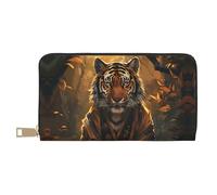 Tiger in the Fallen Leaf Forest Wallet Women, Leather Bifold Multi Card Wallet, Women's Wallets Long Purse