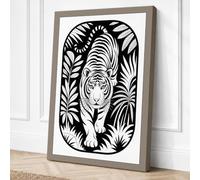 Tiger in the Jungle Botanical Canvas Wall Art Print 36x24 Inch (91 x 61 cm)