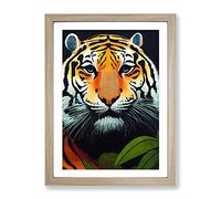 Tiger In The Jungle Framed Print | A2 Oak Framed Wall Art | Ready to Hang | Modern Animal Picture | Living Room Bedroom Lounge Office