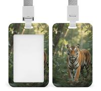 Tiger in The Jungle ID Badge Holder with & Lanyard - Durable ABS Plastic, Vertical ID Card Holders, Waterproof Badge Reel for Nurse, Teacher, Office & Gym