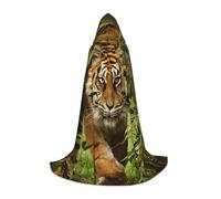 Tiger In The Jungle Print Hooded Wizard Robe Halloween Cloak Medieval Renaissance Cosplay Christmas Party Outfits
