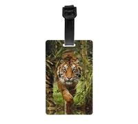 Tiger in The Jungle Print Luggage Tags with Full Back Privacy Cover â€“ Durable PVC ID Labels for Suitcases & Backpacks