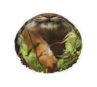 Tiger in The Jungle Print Shower Cap for Women & Men - Reusable Double-Layer Bath Hair Cap with Elastic Strap One Size