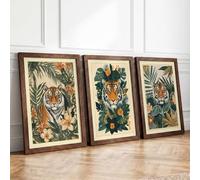 Tiger in the Jungle Tropical Set of 3 Framed Wall Art Prints A1