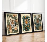 Tiger in the Jungle Tropical Set of 3 Framed Wall Art Prints A1