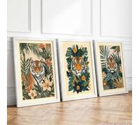 Tiger in the Jungle Tropical Set of 3 Framed Wall Art Prints A2